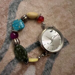 Silver Dial Rock/gemstone Beaded Bracelet Watch